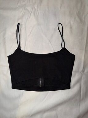 Adika Black Spaghetti Strap Crop Tank with Cutout and Back Zip